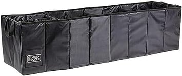 BLACK+DECKER Rangement Coffre de Voiture - Coffre Attelage 110 x 30 x 30 cm - avec 5 Compartiments - Organisateur de Voiture Pliable avec Poignées - Noir