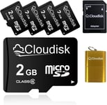 5 Pack Carte Micro Sd 2 Go Carte Mémoire Microsd Class6 Avec Lecteur De Carte + Adaptateur Sd Vendu En Vrac