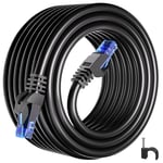 Câble Ethernet 10m Cat 6, Cable RJ45 10m Câble Réseau, Cable Internet Haut Débit Long Gigabit Patch Câble LAN d'installation 10/100/1000Mbit/s, Noir Rond Cable Network pour Routeur Switch PC(10 Clips)