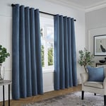 Curtina - Navy Blue Woven Curtains W66 x L72 (168 x 183cm) - Blue Eyelet Curtains - Textured Chenille Curtains in Dark Blue - Luxury Curtains & Drapes for Bedroom/Living Room - Weave Drapes