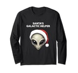 Santas Galactic Helper Grey Alien Head Santa Hat UFO UAP Long Sleeve T-Shirt