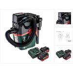 Metabo AS 18 L PC Compact Aspirateur sans fil 18 V 6 l IPX4 classe de poussière L eau et poussière + 2x batterie 5,5 Ah + chargeur