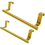 Coufce 2 Pack 9 Inch Towel Holder, Gold Bathroom Towel Bar Stainless Steel Hand Towel Rack, Over Cabinet Door Towel Bar for Kitchen Bathroom