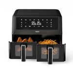 Princess friteuse sans huile à double panier - 11 L - Sans BPA ni PFAS - Fin de cuisson synchronisée - 8 programmes - Hublot - 2 400 W - 182276