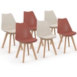 Lot de 6 chaises scandinaves sara mix color terracotta x3 et beige x3