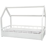 Viking Choice - Lit bébé en bois - lit cabane - matelas inclus - 160x80 - avec barrières - blanc - blanche