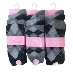 9 Pairs Grey Black Argyle Diamond Honeycomb Gentle Grip Socks 4-5 Mothers Gift