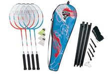 Talbot Torro Set de Badminton Premium 4-Fighter, Haute Qualité, 4 Raquettes en Aluminium, Léger et Maniable, 3 Volants, Ensemble Complet de Filet, dans Un Sac Précieux, 449416