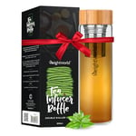 Bouteille Infuseur à Thé 500ml Bouteille Isotherme, Filtre Inox, Thermos Café en Verre Double Paroi, Infusion à Thé Froid & Chaud et aux Fruits, Couvercle Bambou, Idée Cadeau pour l'Hiver, Sans BPA