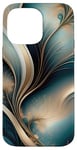 Coque pour iPhone 14 Pro Max Golden Breeze – Motif abstrait bleu sarcelle et doré