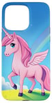 Coque pour iPhone 15 Pro Max Licorne rose et arc-en-ciel - Art fantaisie coloré