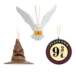 Grupo Erik Harry Potter Christmas Ornaments | Set Of 3 - Sorting Hat & Platform 9 3/4 & Hedwig | Christmas Hanging Ornament | Christmas Decorations | Harry Potter Gifts | Harry Potter Merchandise