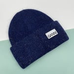 Stickad Herr Dam Ganni Vinter Varm Cap Manschettstickad Stretch Beanie Hatt f Navy blue