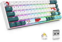 Clavier mécanique sans Fil 65%,Bluetooth 5.0/2.4Ghz/Mode Filaire,68 Touches Clavier Gamer mécanique rétro-éclairé LED RGB,Hot swappable avec Clavier mécanique Switch Yellow(68 Forest)