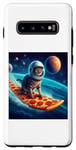 Coque pour Galaxy S10+ Chat surfant sur planche de surf pizza, chat portant un casque de surf
