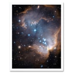 Hubble Space Telescope Image Observations Infant Stars Small Magellanic Cloud Galaxy Bright Blue Glowing Star Cluster NGC 602 Nebula Dust Pillars Art