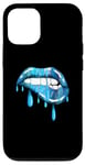 Coque pour iPhone 12/12 Pro Blue Dripping Biting Lips Rouge à lèvres Effet années 80