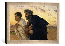 'Encadré Image de Eugène Burnand "The Disciples Peter and John Running to the Sepu lchre on the Morning of the Resurrection Impression d'art dans le cadre de haute qualité Photos fait main, 40 x 30 cm, argent, c.1898, Raya