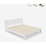 Lit 2 places 160x190 design moderne en bois avec sommier et lattes Linz Couleur: Blanc