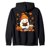 Cute Ghost Reading Book Lovers Halloween Ghost Coffee Cozy Zip Hoodie