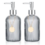 通用 Lot de 2 bocaux en Verre de 414 ML avec Pompe à Savon Rechargeable pour Salle de Bain, Cuisine, comptoir, buanderie - Transparent, 1