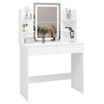 WOLTU Coiffeuse avec Miroir LED à Luminosité Réglable, 2 USB Ports, Table de Maquillage avec 2 Tiroirs et 4 Étagères de Rangement, Meuble Chambre Style Moderme en Bois, Blanc, MB6112ws