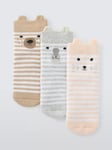 John Lewis Baby Organic Cotton Striped Animal Print Socks, Pack of 3, Multi