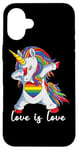 Coque pour iPhone 16 Plus Rainbow Unicorn Love Is Love Is Love LGBT LGBTQ Gay Lesbian Pride