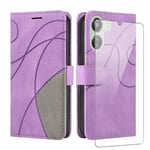 jrester Coque pour Xiaomi Redmi 13C 4G / Xiaomi Poco C65, Modèle PU Cuir à Rabat Flip Housse Étui avec Un Verre Trempé Film Protection Écran pour Xiaomi Redmi 13C 4G / Xiaomi Poco C65 - Violet