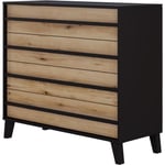 Commode HEKA 4 tiroirs - Décor noir et chêne - L100 x P40 x H89 cm - Fabriqué en Espagne