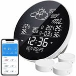 Station Météo WiFi, WLAN Thermometre Interieur Exterieur Sans fil avec 3 Capteurs Extérieurs, Avec Écran LCD