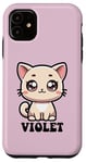 Coque pour iPhone 11 Violet Motif chat mignon pour fille Violet