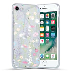 Coalbooliy Coque pour Apple iPhone SE 2022/ SE 2020/7/8 4,7",Transparente Paillettes Étui avec Aesthetic Brillant Motif en Souple Silicone Housse, Mince TPU Anti-Jaune Cover pour iPhone 7,Fleur 4