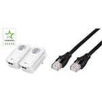 TP-Link CPL 2000 Mbps avec 2 Ports Ethernet Gigabit et Prise Intégrée, Kit de 2 & Amazon Basics Câble réseau Ethernet RJ45 catégorie 6-1,5 m