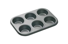 MasterClass KCMCHB6 6 Hole Muffin Tray with PFOA Non Stick, Robust 1mm Carbon Steel, 27 x 18cm Cupcake Tin , Grey