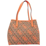 GUESS Women Vikky Tote Bag, Latte Logo/Orange, 33 x 15.5 x 27