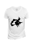 T-Shirt Homme Col V Halloween Sorciere Balai Nez Crochu Magique