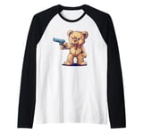 Cool adult Teddy Bear with firearm and pistol in hand Raglan Baseball Tee