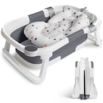 Baby Bath Tub Foldable Bathtub, Collapsible Toddler Bath Tubs with Baths Support Cushion Pad Seat Mat, Anti-Slip Portable Travel Shower Bathing Basin Folding Bathtubs for Newborn Toddler Infant (Grey)