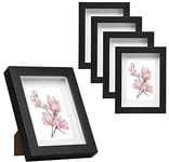 EUGAD Lot de 5 Cadre Photo en Bois 13x18cm, Style 3D Cadre de Boîte d'Ombre Profonde pour Objets jusqu'à 1,5cm, Galerie Photos Décoration Murale avec Passe-Partout vitre en Verre, Noir