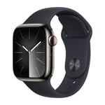 APPLE WATCH SERIES 9 GPS + CELLULAR 41 MM GRAPHITE RUSTFRIT STÅL URKASSE MED MIDNAT SPORTSREM - M/L