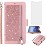 Asuwish Compatible with Huawei Mate 10 Pro Wallet Case and Tempered Glass Screen Protector Glitter Leather Flip Cover Zipper Card Holder Phone Cases for Hawaii Mate10Pro Mate10 10Pro Women Rose Gold
