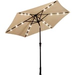 RELAX4LIFE Ø270CM Parasol Lumineux Inclinable| Éclairage Solaire| 6 Baleines| Toile Épaisse 180g/m²| Mât en Acier Inoxydable| Beige