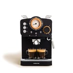 CREATE / THERA RETRO MATT/Cafetière express semi-automatique noir mate et bois / 20 bar, bras à double écoulement, réservoir 1,25L, café moulu et monodose ESE 55mm, avec steamer, 1100W