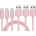 Cable USB-C pour Oppo Find X5 / Oppo Find X5 Lite / Oppo Find X5 Pro / Oppo Find X3 / Oppo Find X3 Lite / Oppo Find X3 Neo / Oppo Find X3 Pro - Nylon Tressé Rose 1 Mètre [LOT 3] Phonillico®