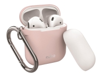 PURO Icon Silicone Case With Hook - Fodral för hörlurar - silikon - vit, rosa - för Apple AirPods (1:a generation, 2a generation)