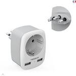 TESSAN 3 en 1 Adaptateur Prise Bresil, Adaptateur Voyage Bresil avec 2 USB,