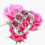 Bague - Zircon Cubique Rouge Ruby - Plaqué Argent Sterling 925/1000 - T54/7