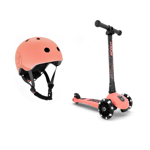 Scoot and Ride - Highwaykick 3 LED + Kids Helmet S-M - Peach (Bundle)