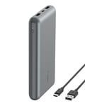 Belkin Batterie Externe USB-C 20000mAh (Power Bank Puissance de 20K, entrée et Sortie USB-C, 2 Ports USB-A, câble USB-C vers USB-A fourni, pour iPhone, Galaxy, Pixel, iPad, AirPods) - Gris sidéral